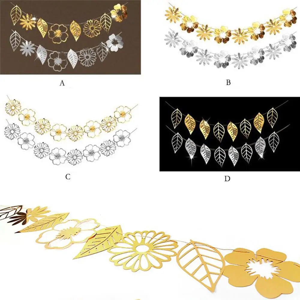 2M Gold Silver Hollow Flower Leaves Garland Party Banner Bunting Paper Hanging Wall Sticker Decoration | Дом и сад
