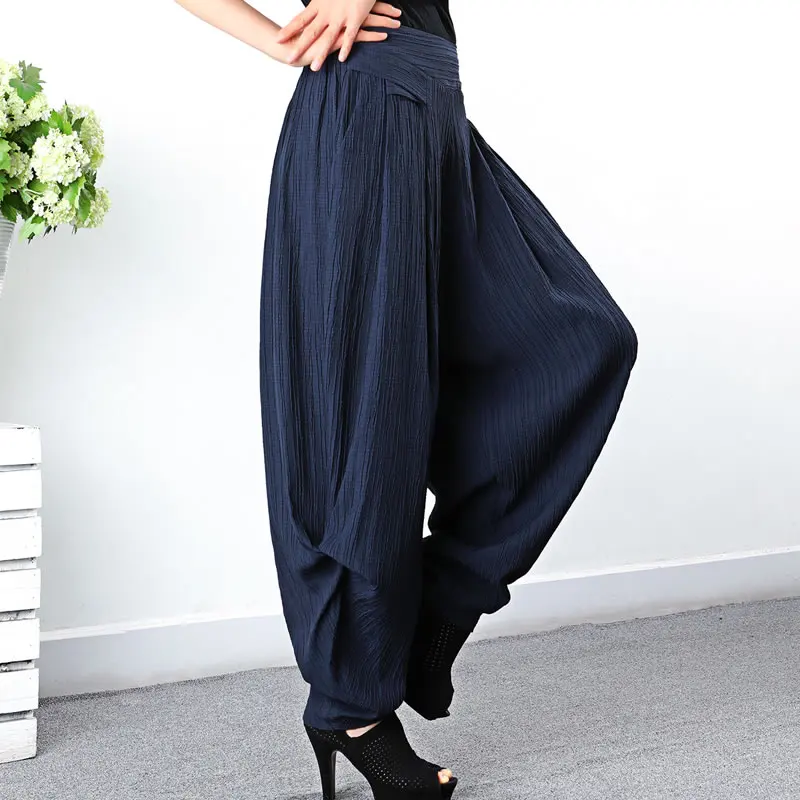 XITAO Pleated Full Length Pants Fashion Striped Elastic Waist Loose 2021 Summer High Waist Minority Harem Pants WLD6392