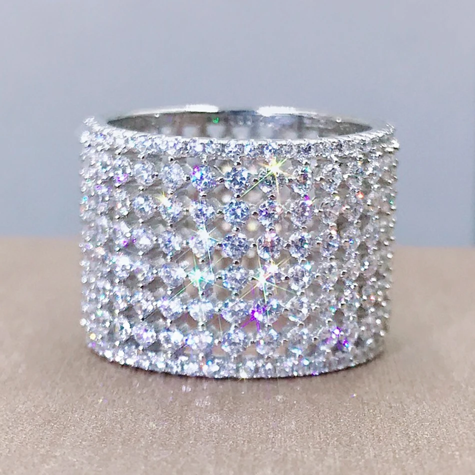 

Luxury Jewelry Series Full High Carbon Diamond Genuine s925 Sterling Silver Row Ring Women Fashion Wedding Party Birthday Gift