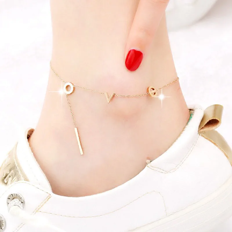 

Anklets for women simple rose gold love titanium steel anklet female personality hipster joker anklet anklet does not fade