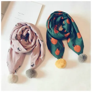 Детский шарф, шаль для мальчиков и девочек, зимний теплый хлопковый модный фирменный узор с помпоном, плотный мягкий в Корейском стиле