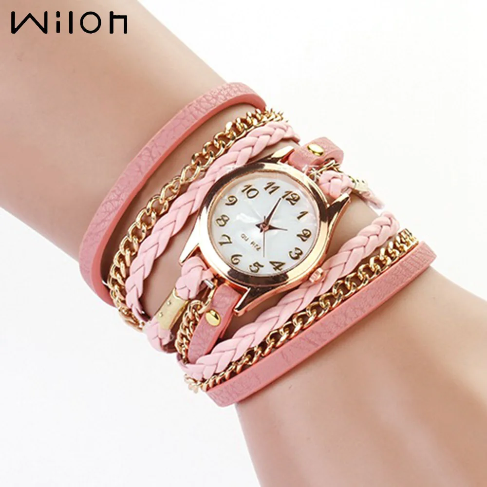 

Fashion Women Bracelet Quartz Watches Vintage Colorful Multilayer Faux Leather Strap Watch Wrap Bracelet Quartz WristWatch Woman