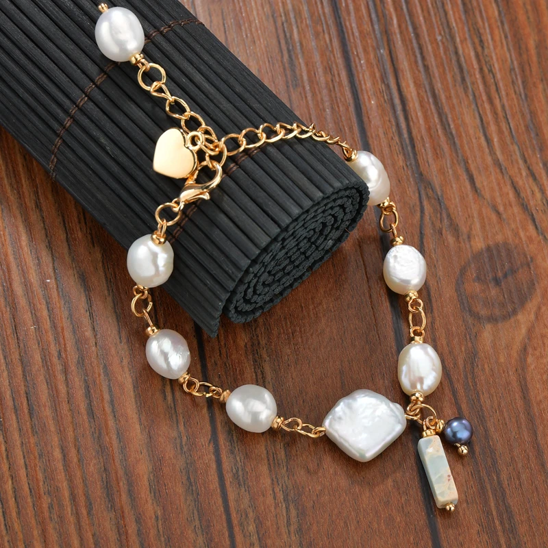 Новый геометрический Круглый браслет из настоящего пресноводного жемчуга для