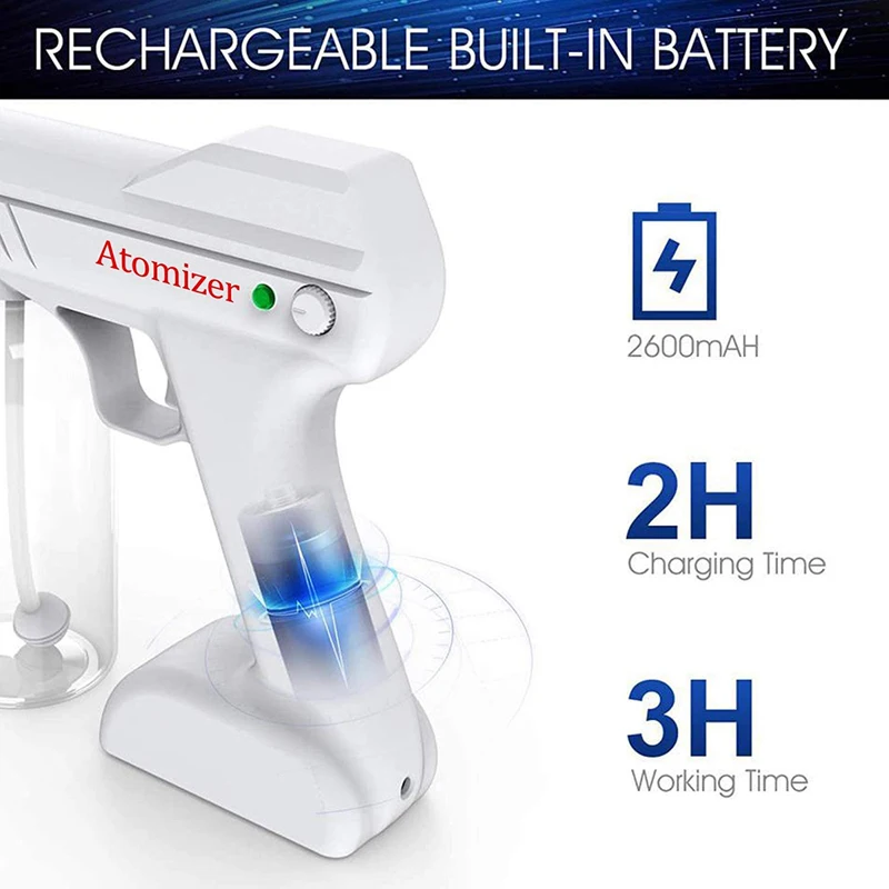 

Handheld USB Nano Sanitizer Sprayer Cordless Disinfectant Fogger Gun Machine Wireless Blue Light Charging Disinfection Atomizer