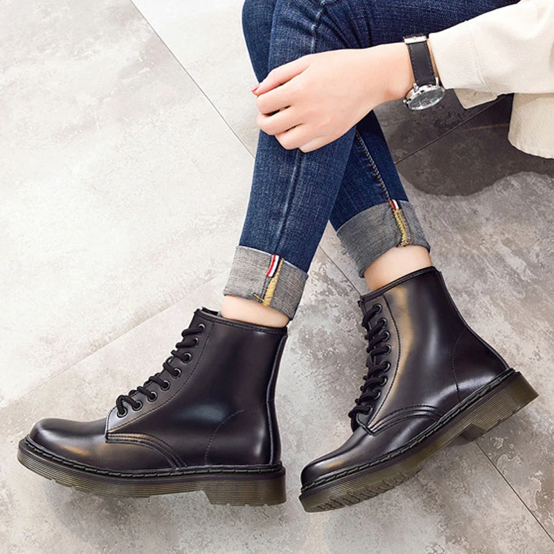 

2021 Women Boots Riding Ankle Boots Martin Autumn Winter Women Shoes Fur Warm Motorcycle Boot Platform Leather Shoe Solid Female