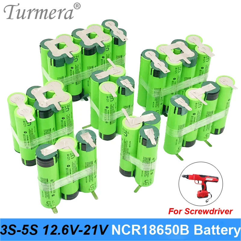 

Turmera 18650 Battery 3400mAh 6800mAh NCR18650B 12.6V 16.8V 21V Battery for Screwdriver Shurik Shura Battery 3S 4S 5S Soldering