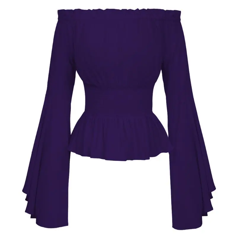 

Women Gothic Renaissance Blouse Ruffles Off Shoulder Corset Tops Medieval Victorian Cosplay Costume Pirate Shirt