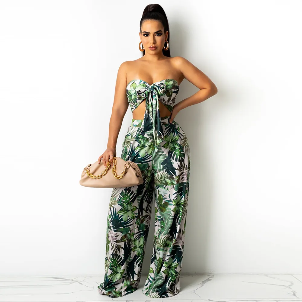 Женский спортивный костюм с принтом листьев летний комплект из двух предметов