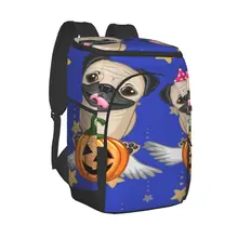 Refrigerator Bag Halloween Pug Dogs With Pumpkins Soft Large Insulated Cooler Backpack Thermal Fridge Travel Beach Beer Bag