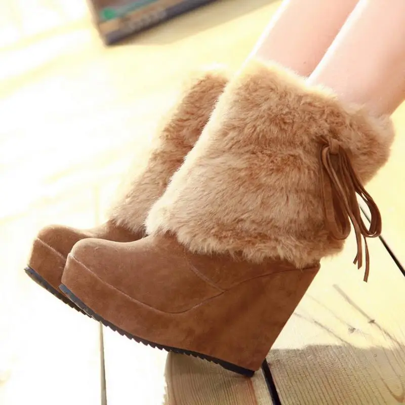 XJRHXJR/женские зимние сапоги на высокой танкетке до середины икры платформе с