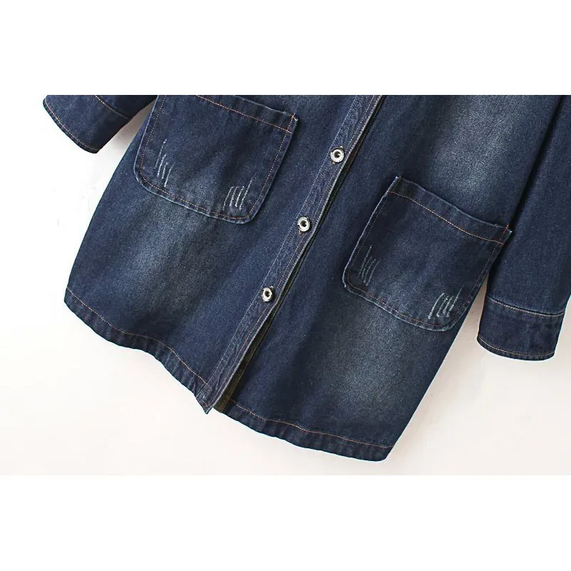 Тренчкот женский джинсовый с капюшоном модная длинная камуфляжная верхняя