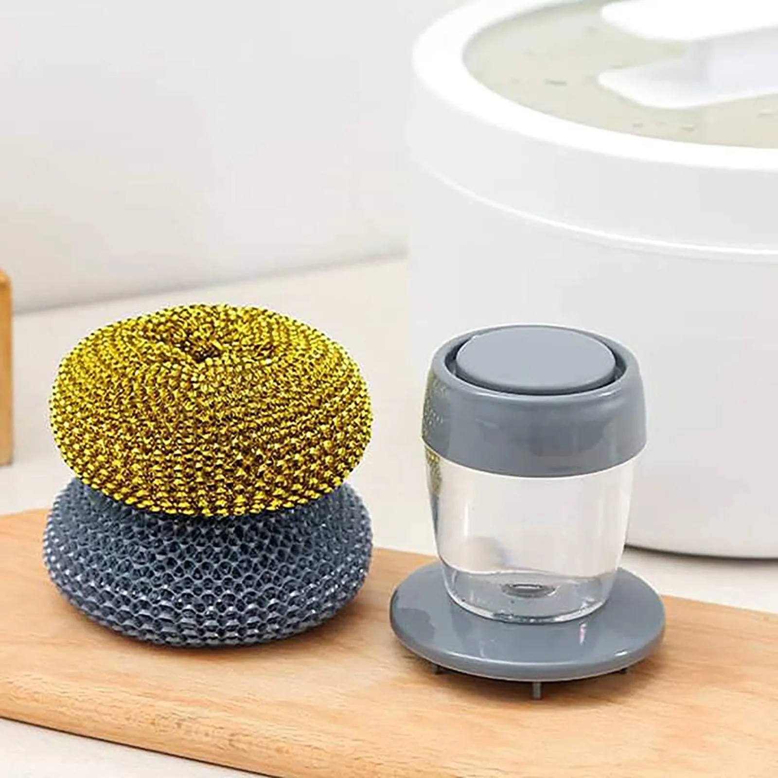 

Multifunctional Pot Washing Artifact Automatic Liquid Adding Steel Wire Ball Brush Pot Artifact Short Handle Brush