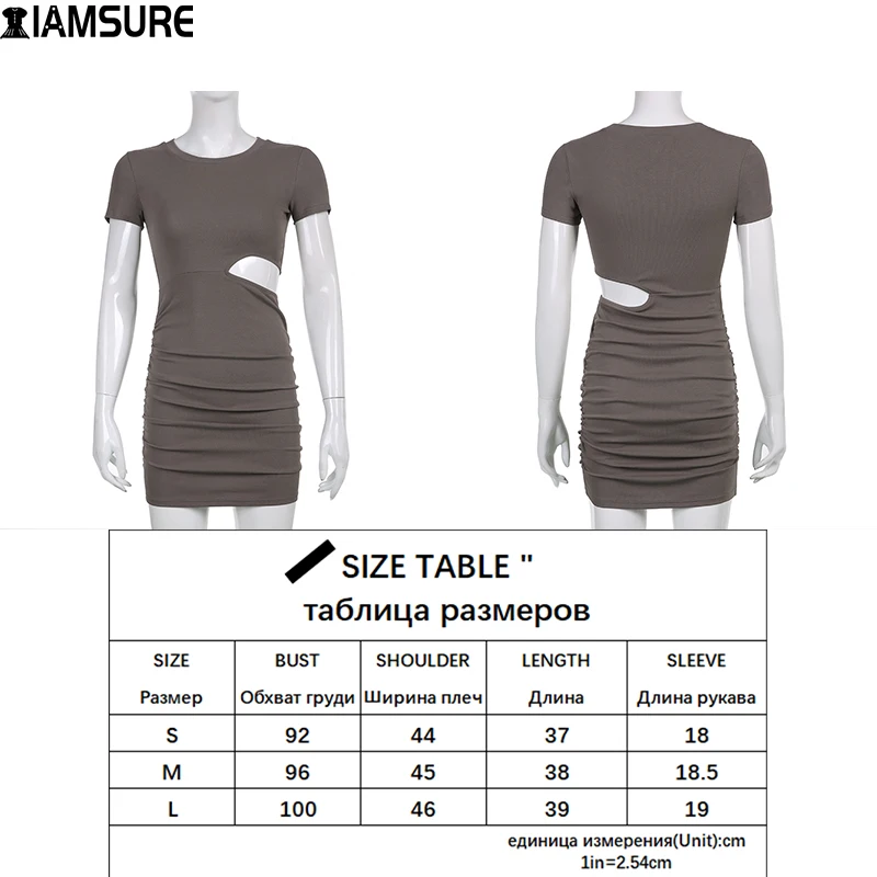 

IAMSURE Hollow Out Folds Dress Sexy Slim Skinny Short Sleeve Basic Mini Dresses For Women 2021 Fashion Casual Streetwear Korean