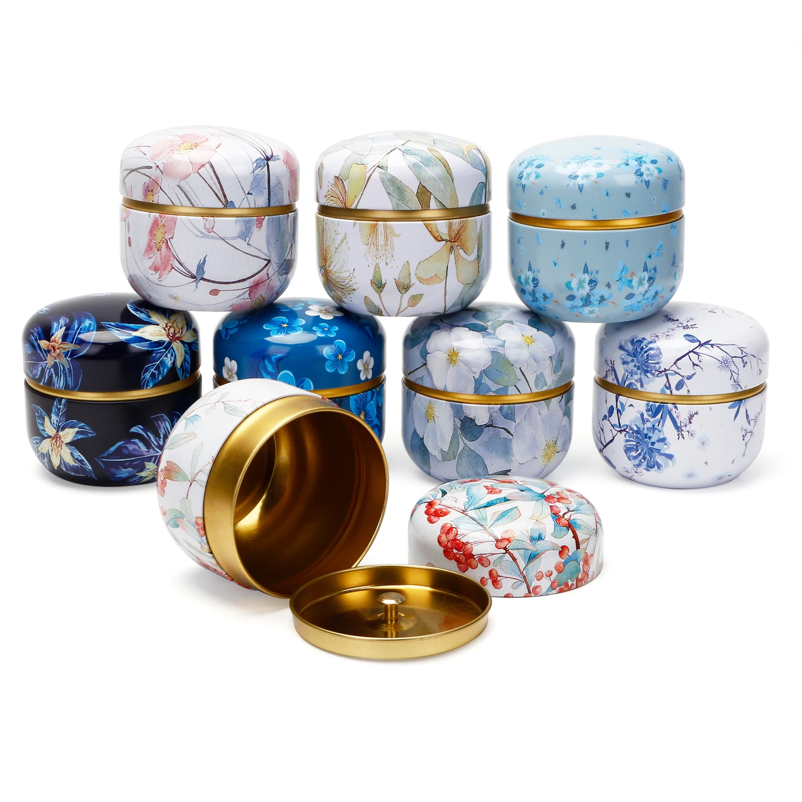 

8pcs Japanese-Style Tea Containers Candle Cans Tea Box Candy Snacks Small Round Cans Mini Portable Tin Cans Packaging