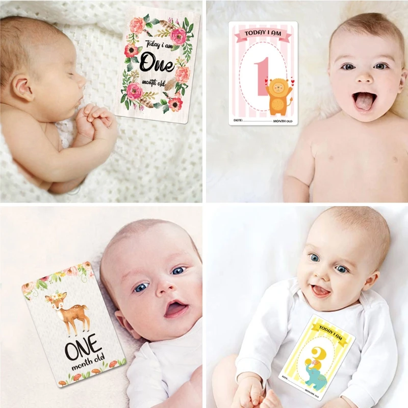 12 hojas de tarjetas de hitos mensuales para beb&eacute;, tarjetas de momento de utiler&iacute;a de fotos de nacimiento a 12 meses-5