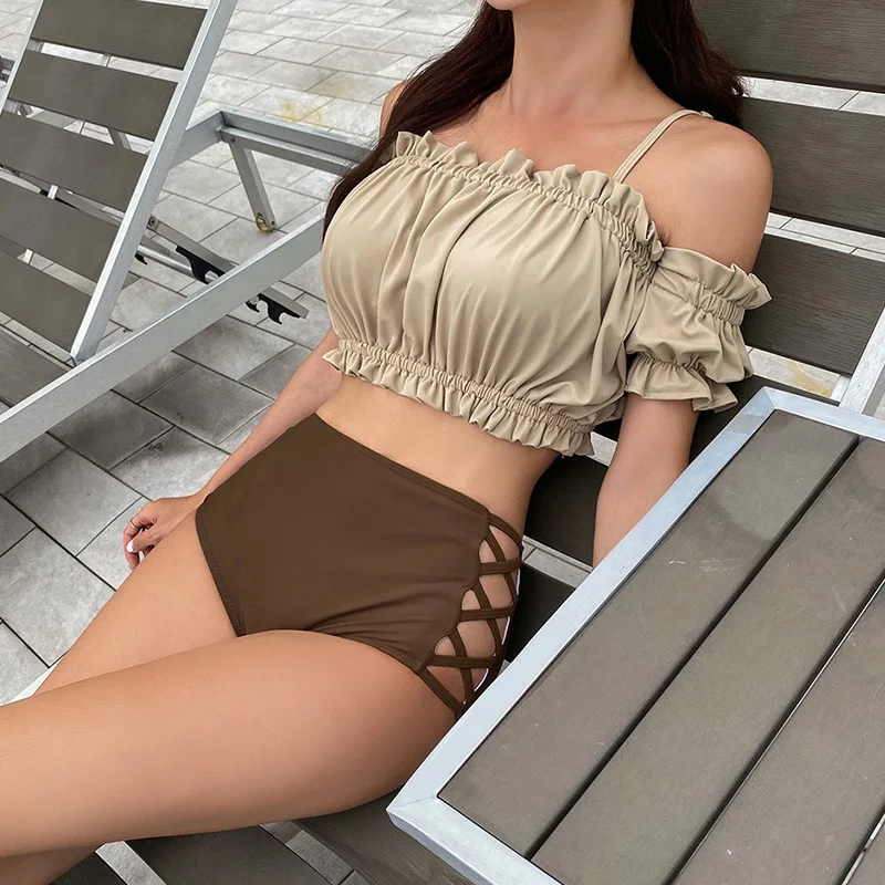 Women Bikini 2021 Bathing Suit Swim Swimwear Sets Summer Korea Ins Female High Waist Bubble Hot Print Polyester Sierra Surfer
