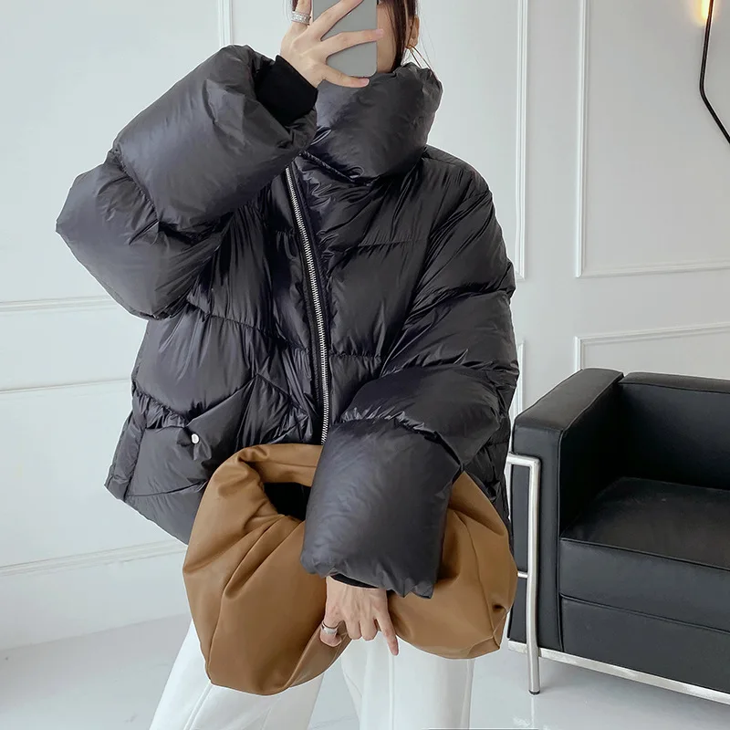 High street Winter Fluffy Women's Down jacket -30℃ Snow wear Stand collar Zipper Short Coat Oversized Outwear YNZZU 1O383
