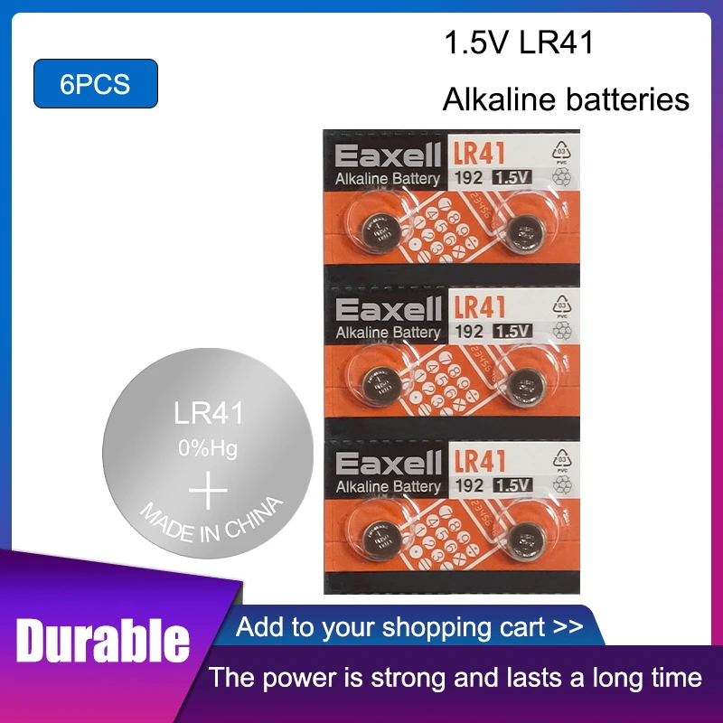 6 шт. LR41 1 5 в Литиевые Батарейки для монет батарейки Eaxell 100% оригинальные SR41 AG3 G3A L736