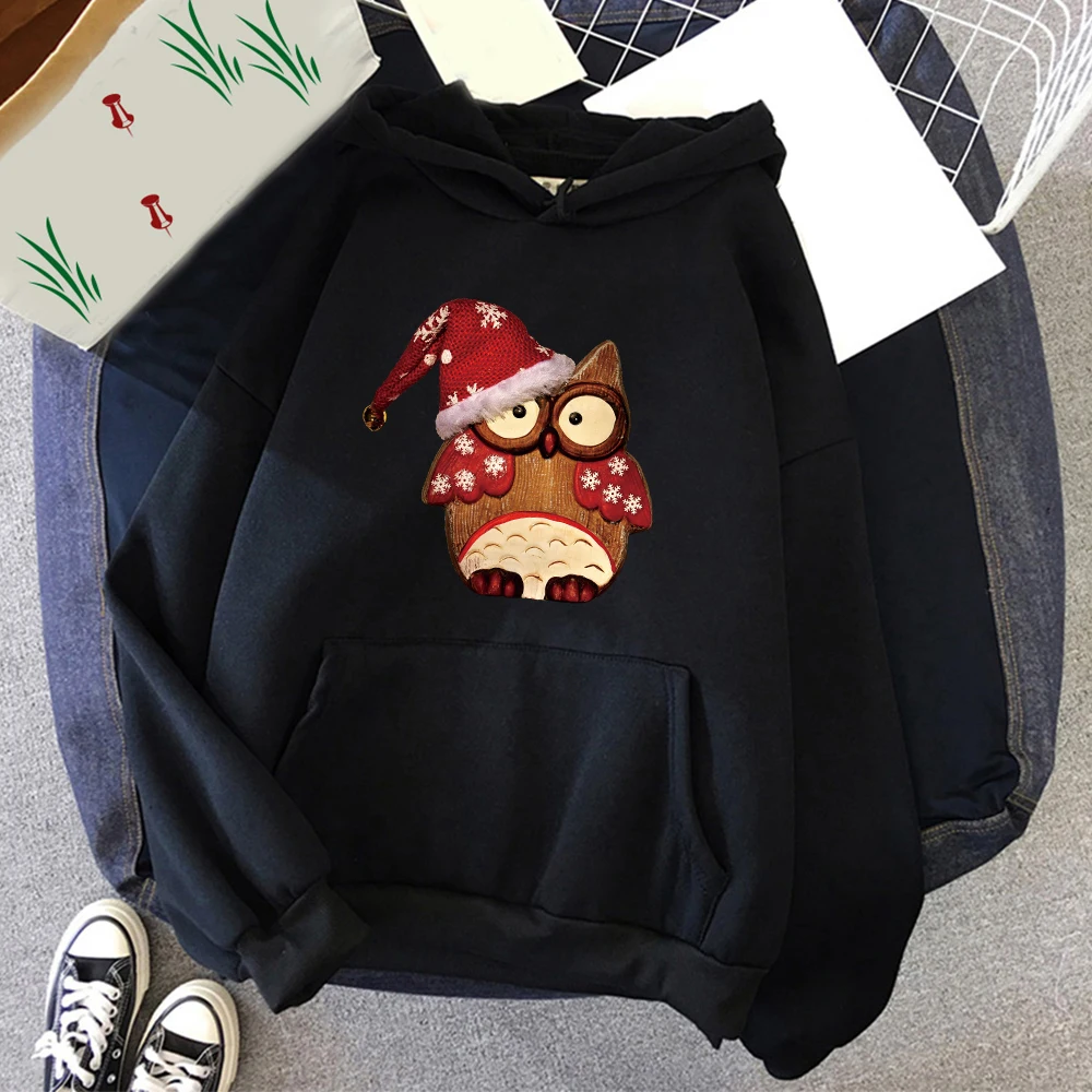

New Merry Christmas Owl Cartoon Print Sweater Women Long Hoodie Sweatshirt Pullover Casual Sudadera Mujer
