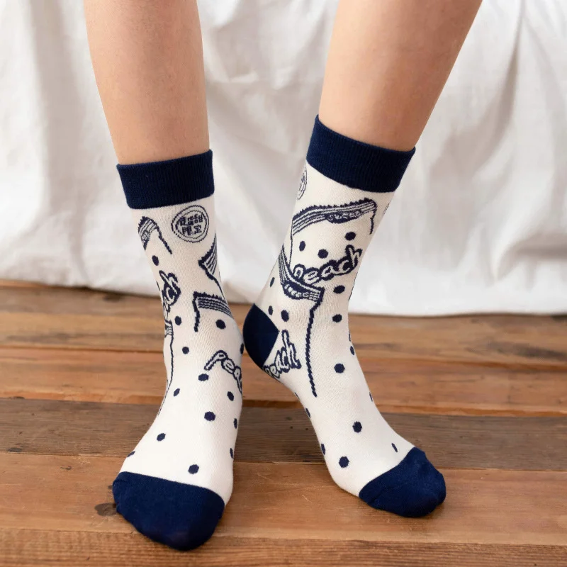 

New Girl's Socks Cute Cartoon Pattern Creative Printing Spring Women's Cotton Socks Soft and Comfortable Letter Printed Socks