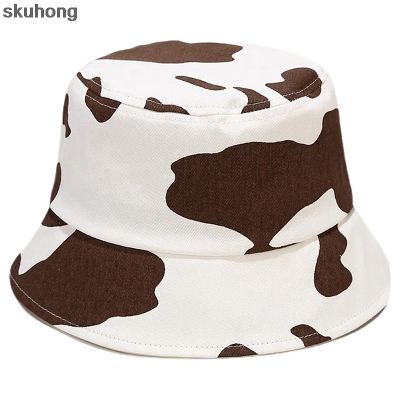 

New Fashion Cow Print Hat White Black Bucket Hat Creative Reversible Fisherman Caps Summer Hats For Women