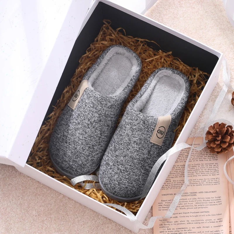 

Winter Cotton Slippers Women Shoes Plus Fleece Indoor Slippers Anti-slip Soft Bottom Men Women Couple House Shoes Grey