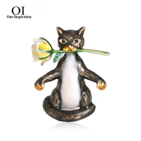 oi lovely enamel cats with flower brooches for kids gift fashion gentleman animal brooch bouquet collar pins jewelry