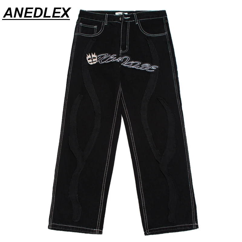 Брюки мужские в стиле ретро уличная одежда хип-хоп с вышивкой виде надписи джинсы