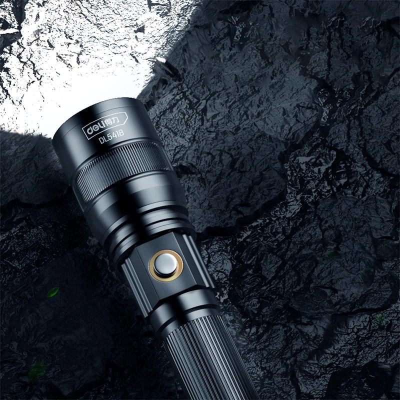 저렴한 델리 LED 강한 빛 충전식 손전등 18650 배터리 3 모드 긴 시간 방수 야외 캠핑 강력한 LED 손전등