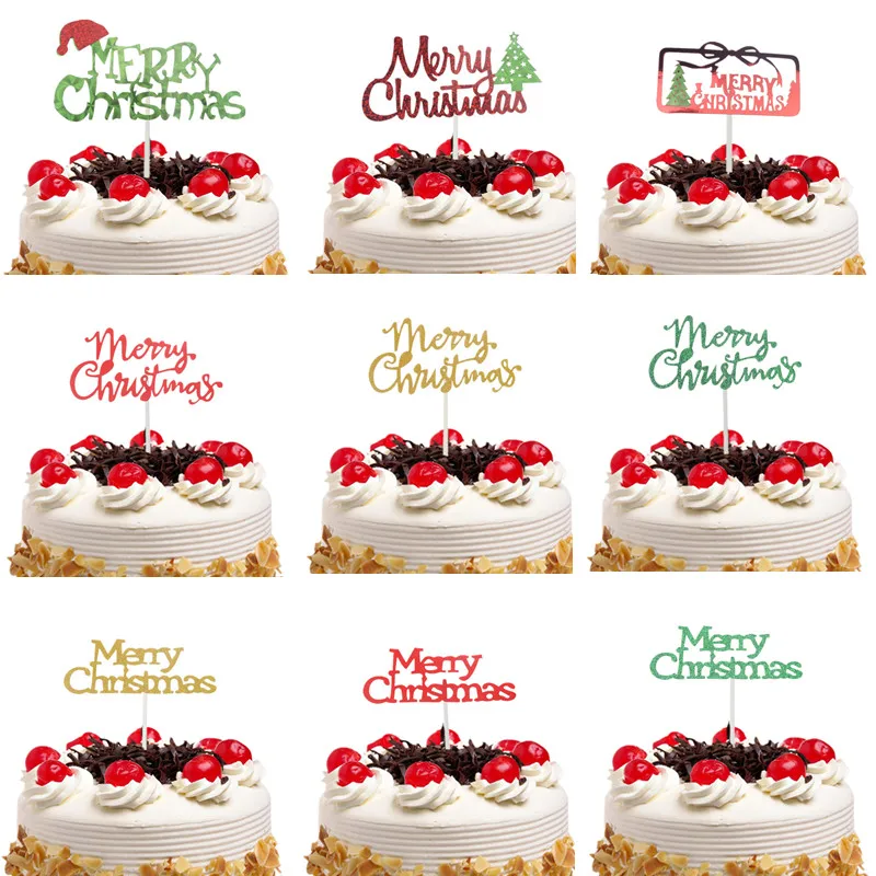 

Merry Christmas Decoration Cake Topper Happy New Year Cupcake Toppers Flags Baking Baby Shower Kids Party Wedding Birthday DIY