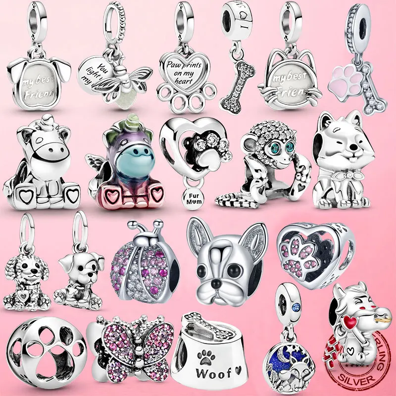 Коллекция животных 925 пробы серебро бульдог любовь кости утке Очаровательные