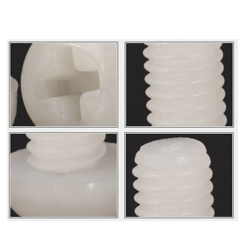 Белые нейлоновые винты Phillips с закругленной головкой пластиковые полукруглой и