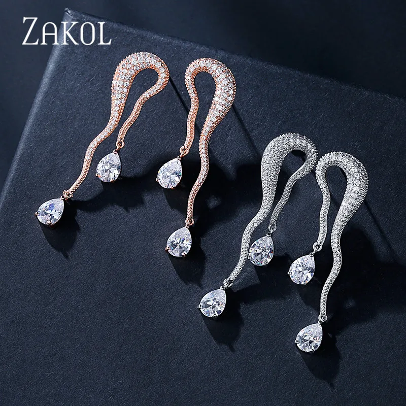 ZAKOL любимые элегантные серьги в форме капли воды с фианитами для женщин помолвки