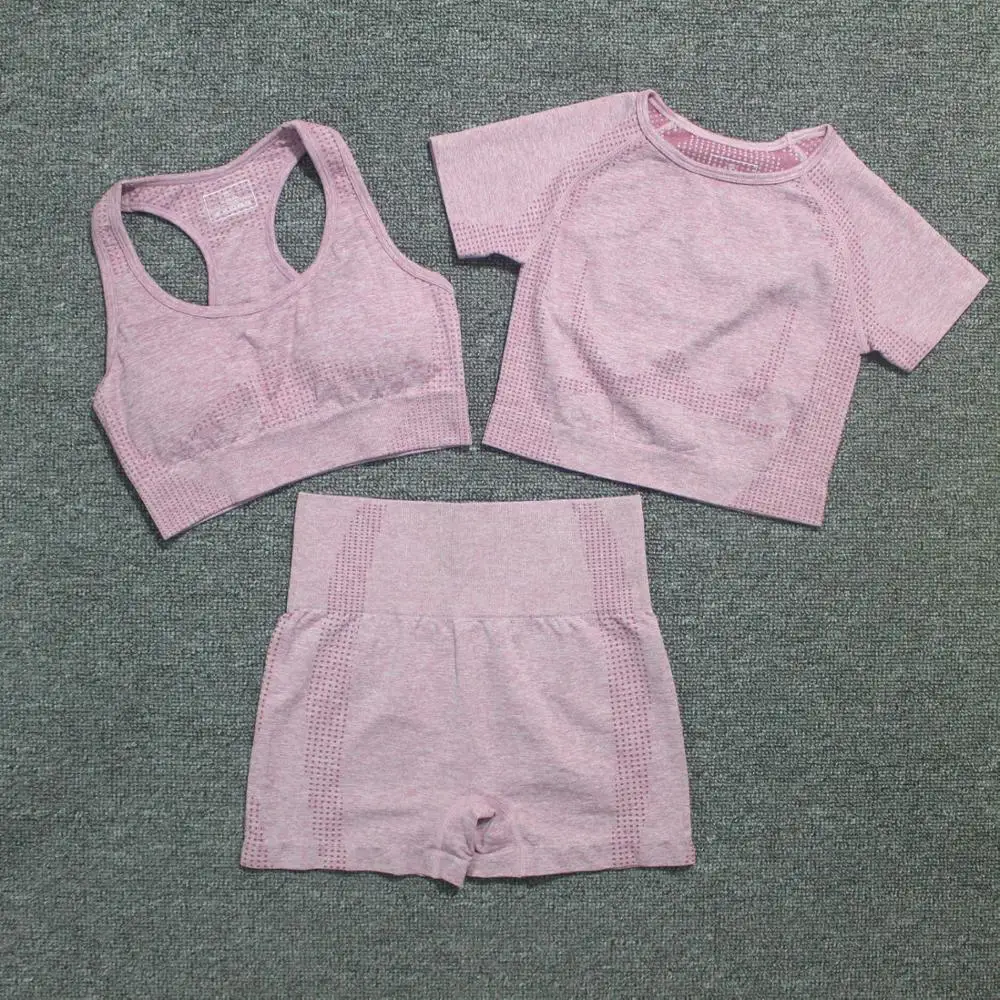 Бесшовный комплект для йоги из 3 предметов женская одежда тренировок в