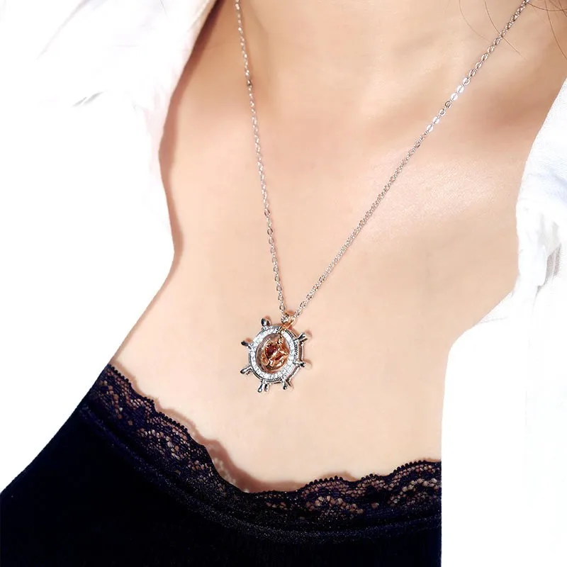 Red Crystal Rhinestone Heart Anchor Necklaces Pendants Fashion Double Wear Alloy Female Choker Statement Necklace Accessories | Украшения и