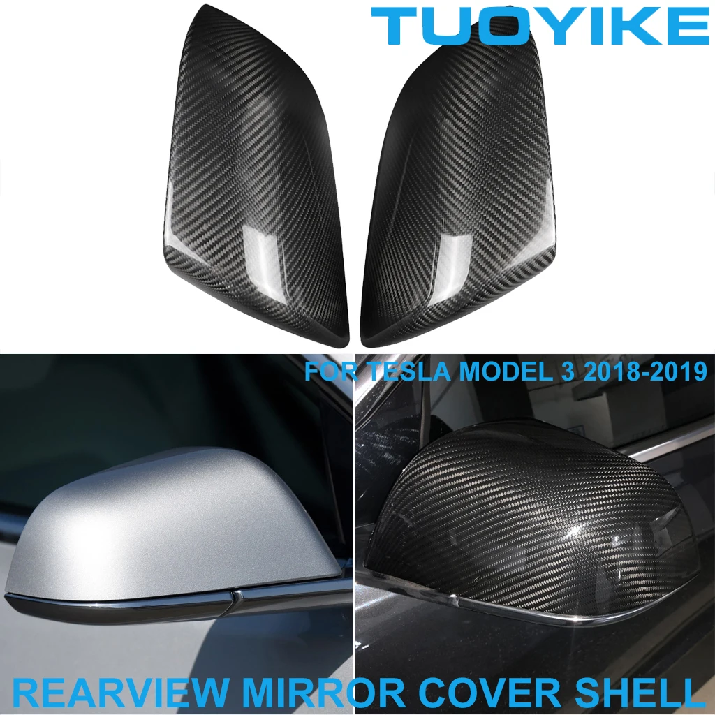 

HD RHD Car Styling Real Dry Carbon Fiber Rearview Rear Side Mirror Cover Cap Shell Trim For TESLA MODEL 3 MODEL-3 2018-2019