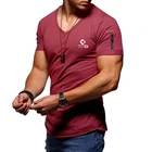 Мужская футболка с V-образным вырезом, лето 2021, модная Однотонная футболка с коротким рукавом, Мужская брендовая Приталенная футболка с принтом