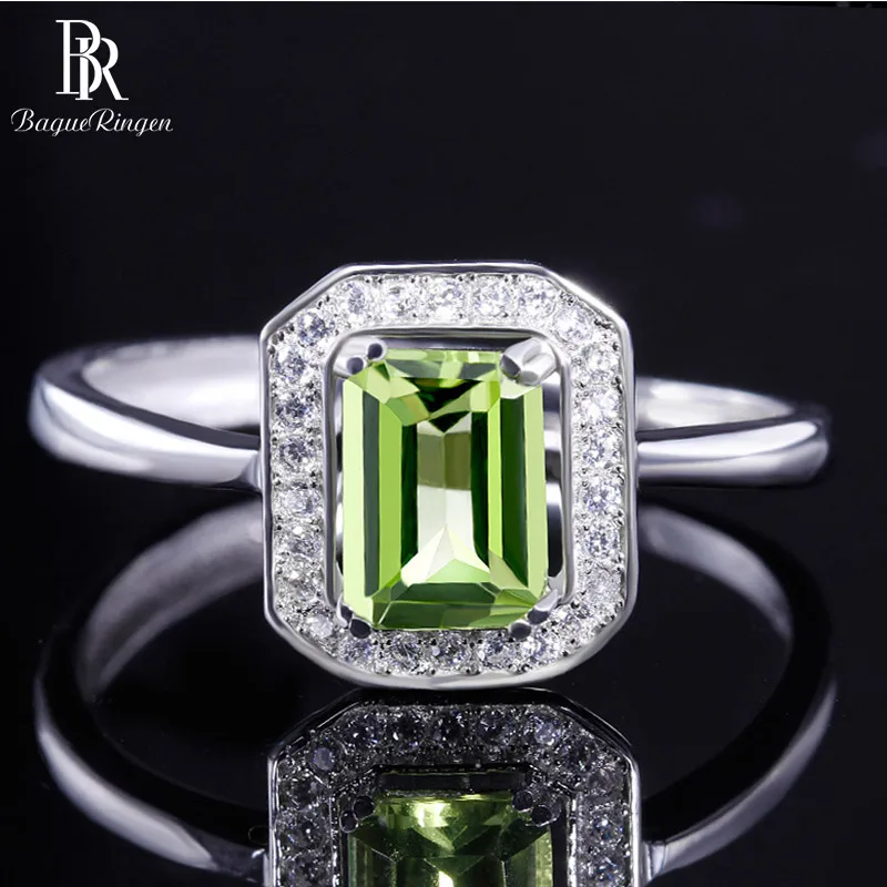 Bague Ringen, Настоящее серебро пробы, кольцо для женщин с прямоугольником 7*5 мм, натуральный оливин, драгоценный камень, хорошее ювелирное изделие, свадебные подарки