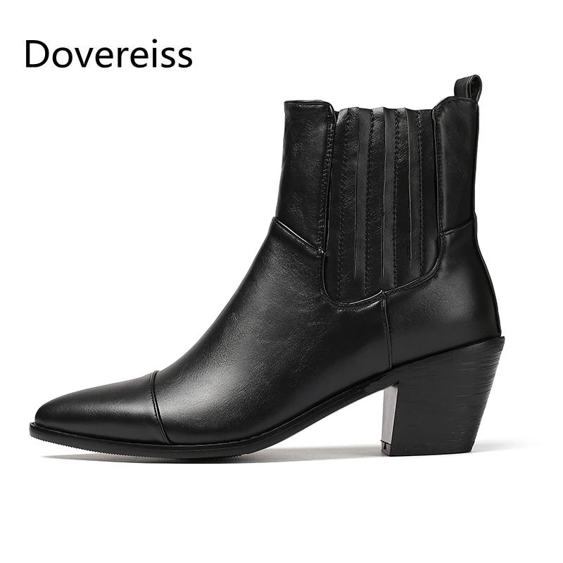 

Dovereiss Fashion Women's Shoes Winter Pure color new brown Burgundy Chunky heels Slip on Pointed toe Short boots big size 46