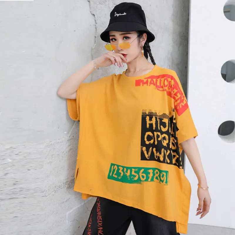 

Vefadisa Plus Size Letter Print Women T-shirt 2021 Batwing Sleeve Summer T-shirt Casual Short Sleeve T-shirt Loose QYF5177