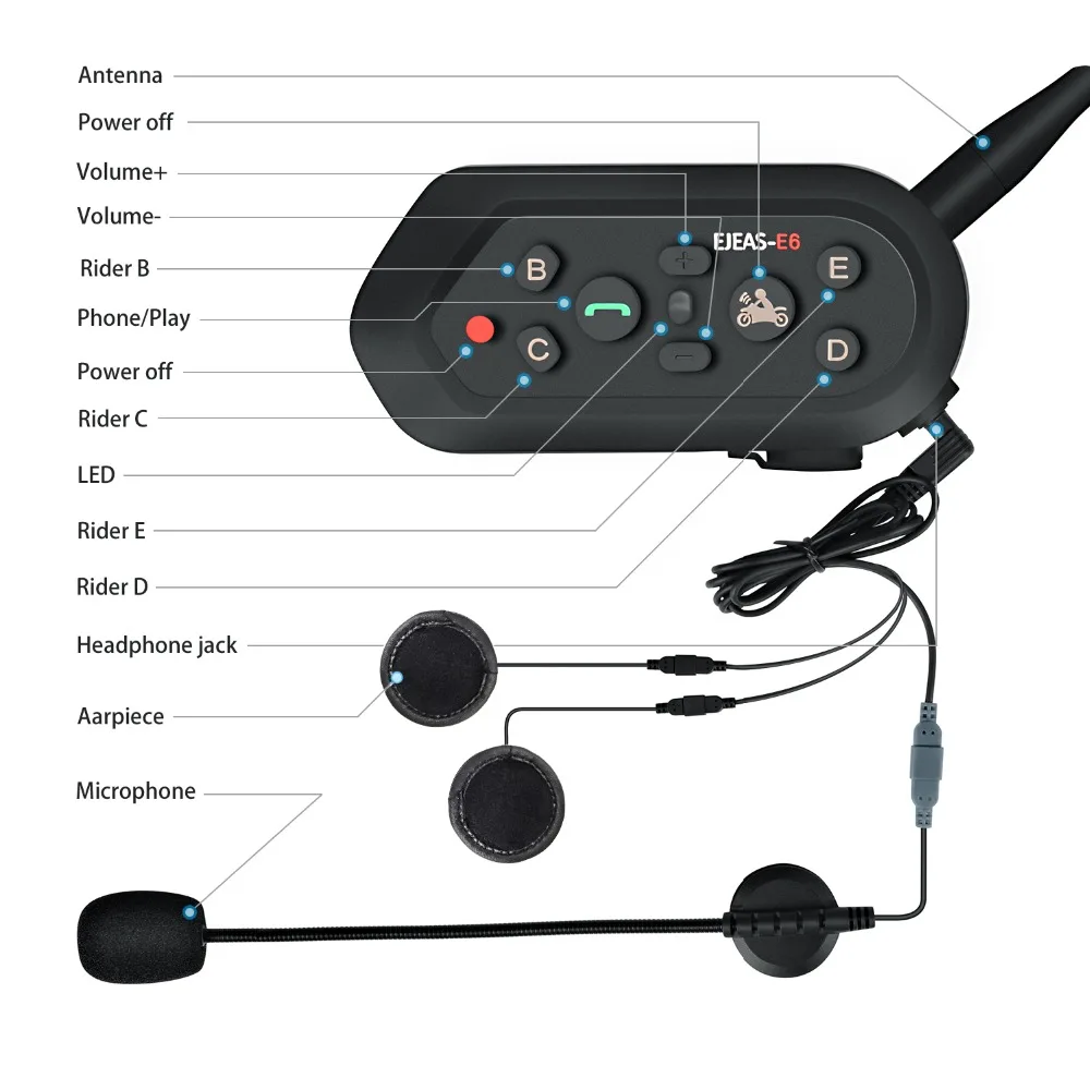 1200 м EJEAS E6 мотоциклетная коммуникационная система Vox Bluetooth мотоциклетная домофон мотоциклетная гарнитура мотоциклетный шлем Bluetooth