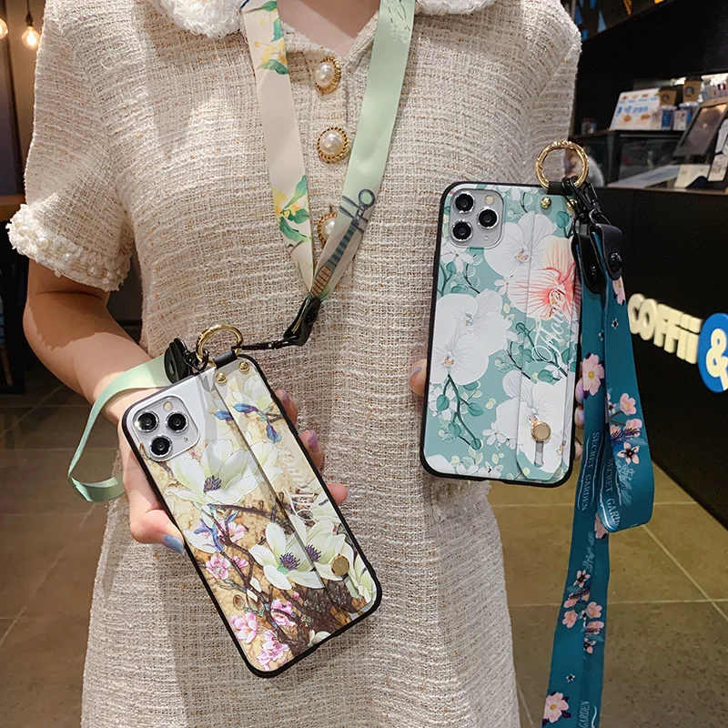 

Wrist Strap Phone Cases For iPhone Xs max Case For iPhone 11 12 Pro Max 12Mini 7 8 6 6s Plus X XS XR SE 2020 Soft TPU Back Cover