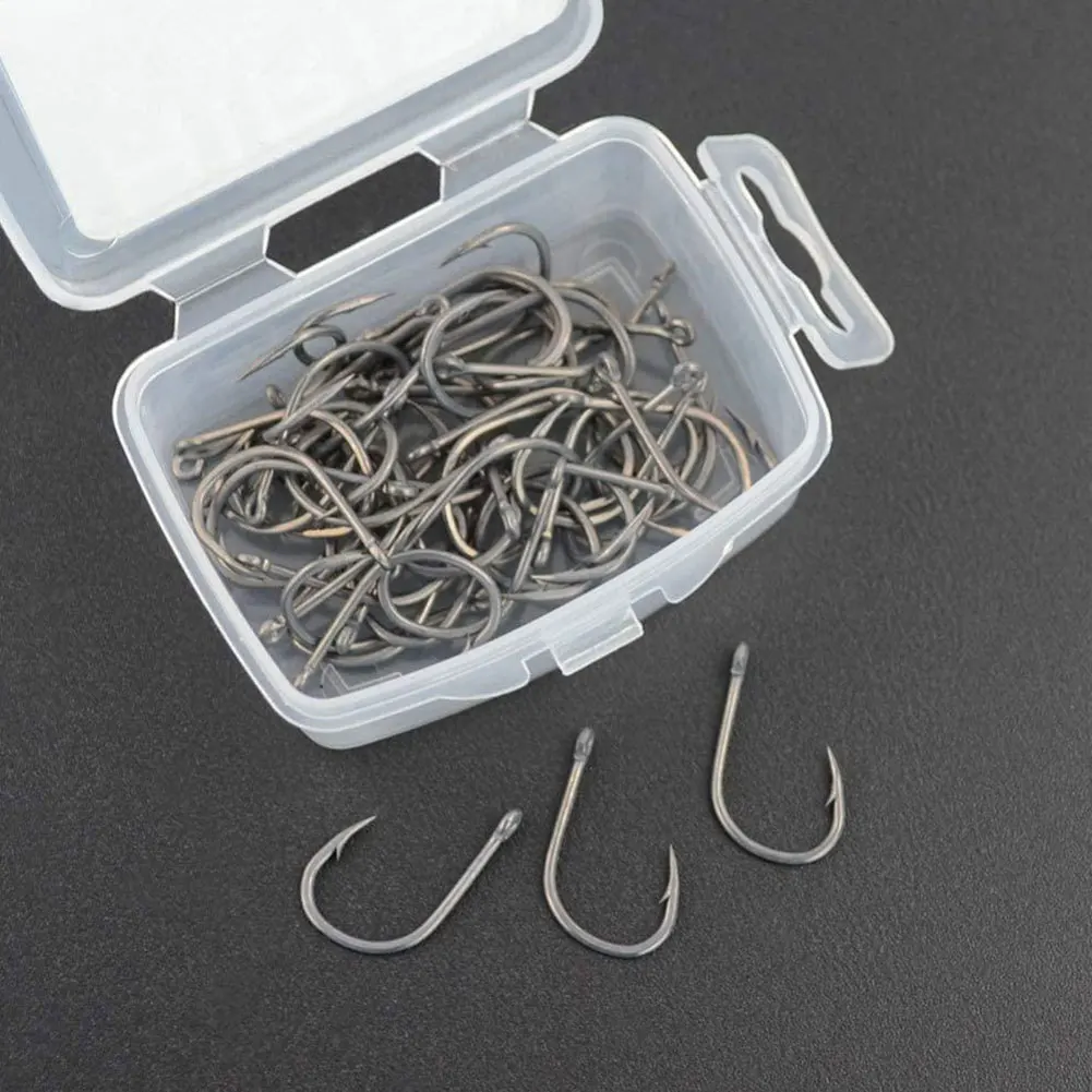 

50pcs Fishing Hooks Set Steel Single Circle Fishhook Fly Fishing Jip Barbed Carp Hooks With Plastic Box Sea Tackle Accessories