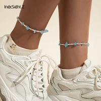 ingesight z 6 colors natural stone anklets women seed beaded chain anklet on foot barefoot sandals bohemian summer beach jewelry
