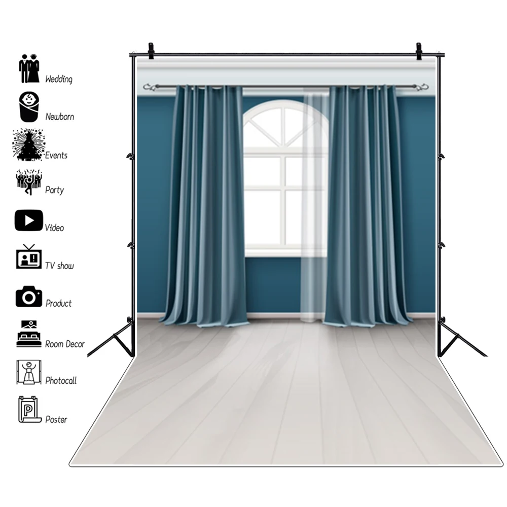 Laeacco занавеска окно деревянный пол сцена Дети Фотография фоны на заказ
