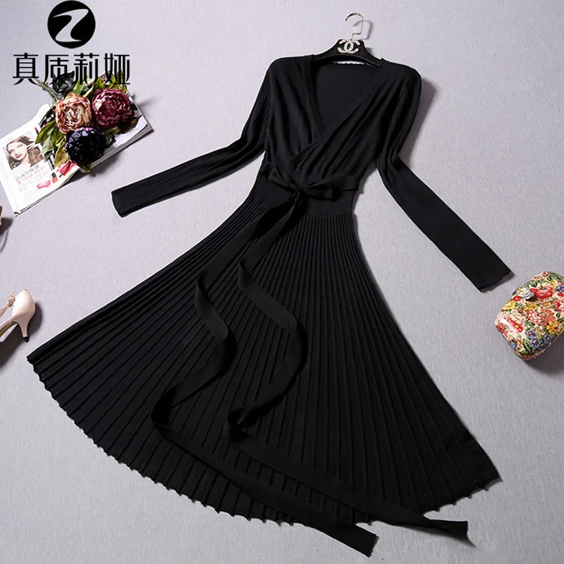 Женское Элегантное зимнее весеннее Плиссированное Платье офисные женские