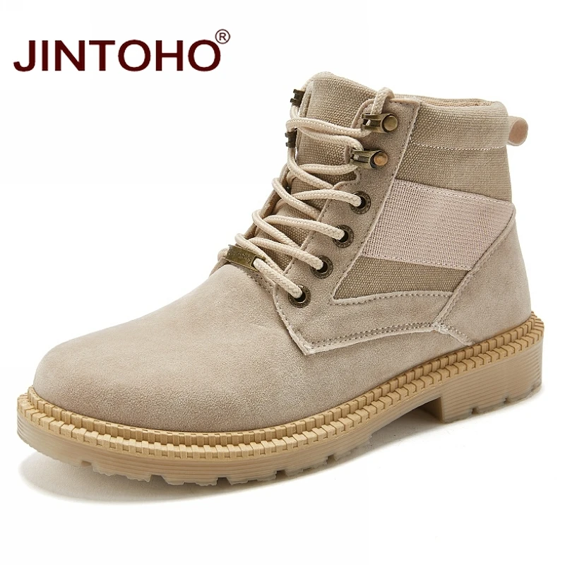 JINTOHO/Мужская зимняя рабочая обувь; модные мужские зимние ботинки; недорогие мужские кожаные ботинки; повседневные мужские Ботильоны; коллекция года; мужские ботинки - Цвет: khaki