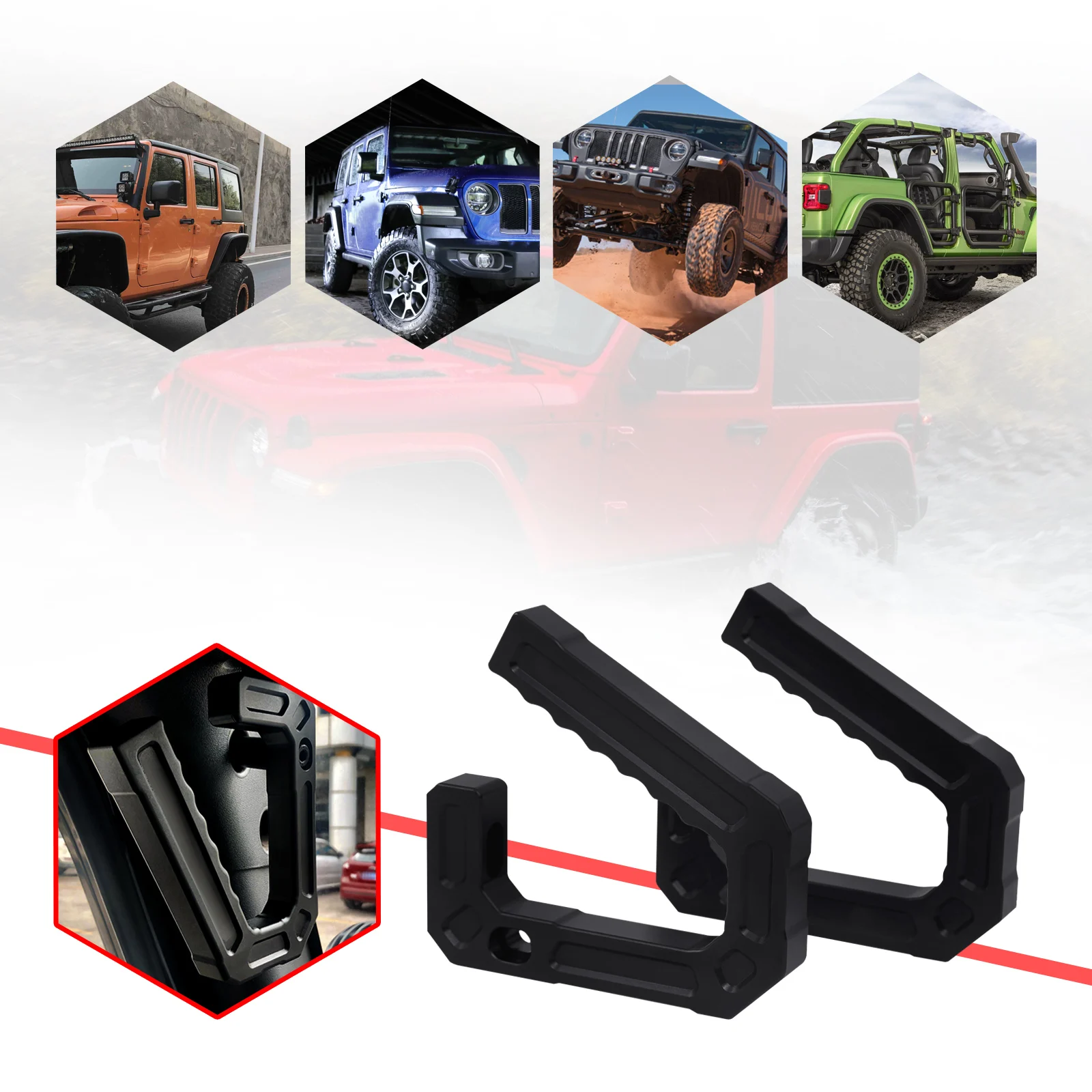 

2pcs Black Aluminum Front Grab Handles Bar Fit For Jeep Wrangler JK 2007-2018