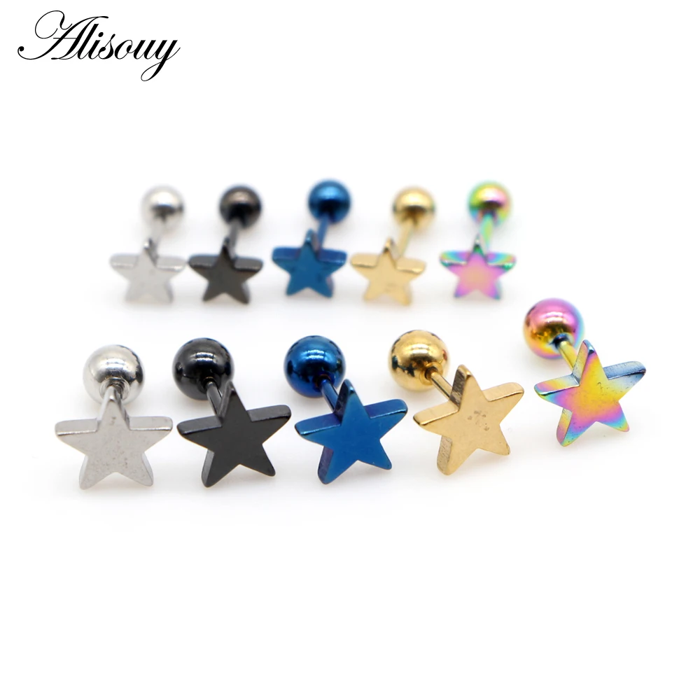 

Серьги-гвоздики Alisouy из нержавеющей стали для мужчин и женщин, украшения для пирсинга в стиле панк, карамельных цветов, гантели, шарики, звез...