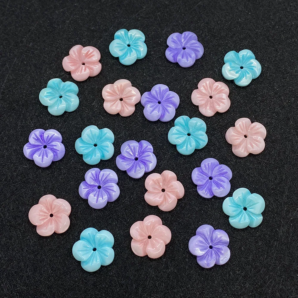 

3pcs/bag Exquisite Fashion Shell Flower Bead Pendant Dyed Colorful Carved Blue Purple Necklace Bracelet Earring Accessories